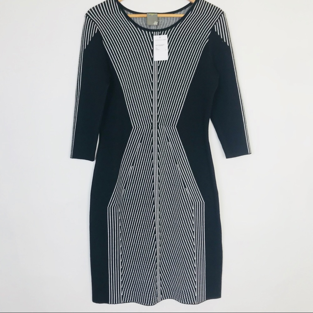 Taylor black Striped 3/4 Sleeve Sweater Dress NWT!
